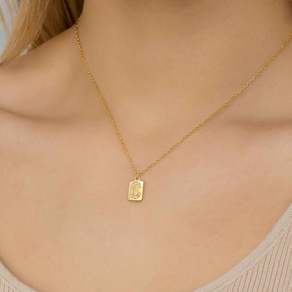 C INITIAL TAG NECKLACE