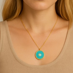 ENAMEL BEAUTIFUL COIN NECKLACE - Thumbnail