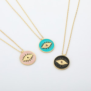 ENAMEL EYE COIN NECKLACE - Thumbnail