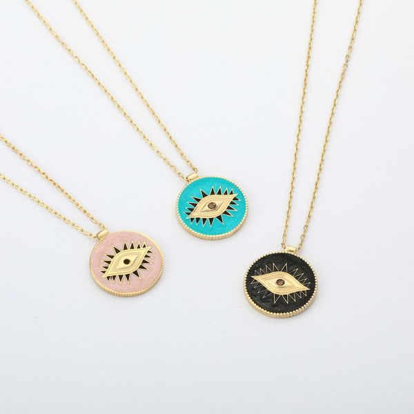 ENAMEL EYE COIN NECKLACE - Thumbnail (2)