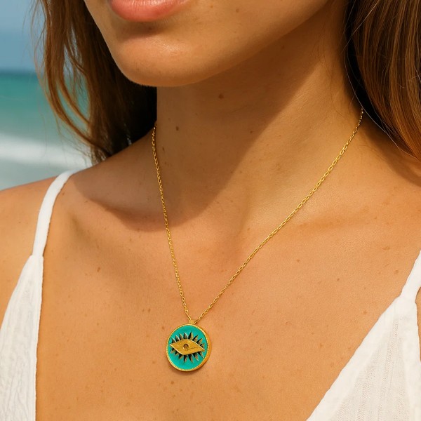  - ENAMEL EYE COIN NECKLACE 