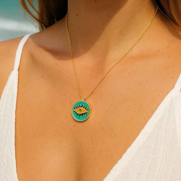  - ENAMEL EYE COIN NECKLACE 