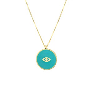 ENAMEL MINI EVIL EYE COIN NECKLACE - Thumbnail