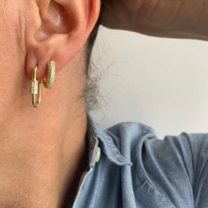 JASMINA PAVE X SOLID MINI HOOP EARRINGS - Thumbnail