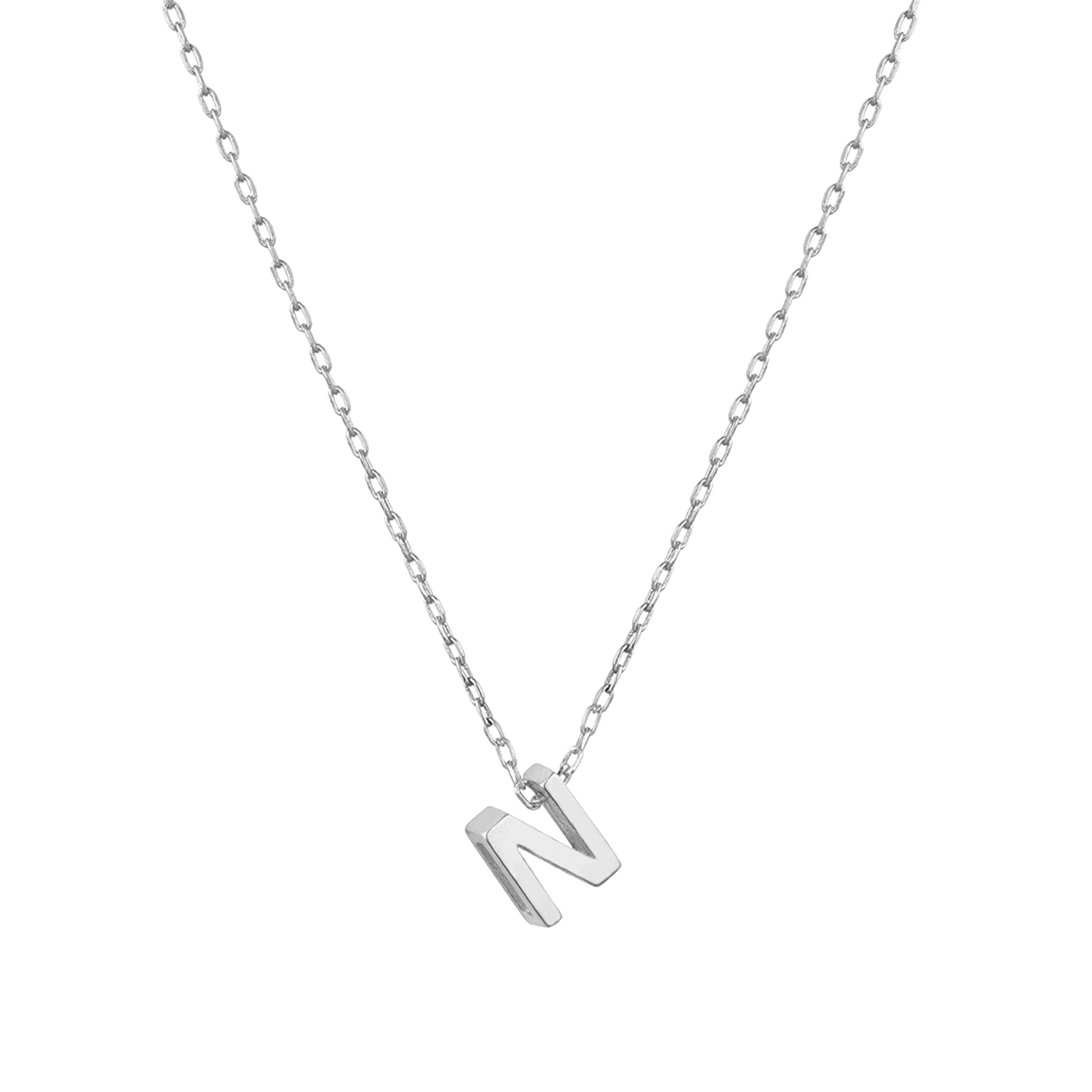 14K SOLID WHITE GOLD DIAMOND INITIAL NECKLACE, LETTER N NECKLACE | eBay