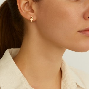 PAVE ANKH EARRINGS - Thumbnail