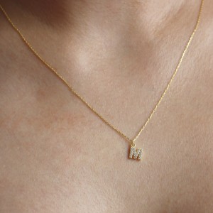 PAVE M INITIAL NECKLACE - Thumbnail