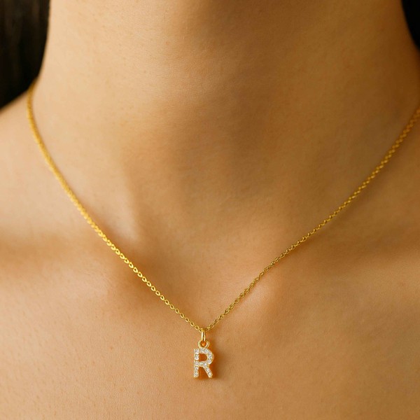 PAVE R INITIAL NECKLACE