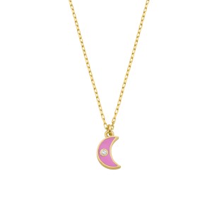  - PEMBE MİNELİ HİLAL KOLYE