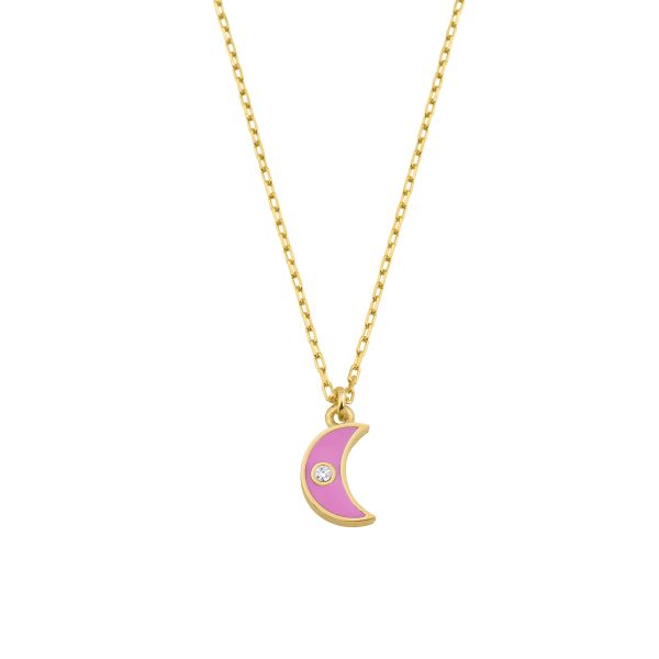 PEMBE MİNELİ HİLAL KOLYE