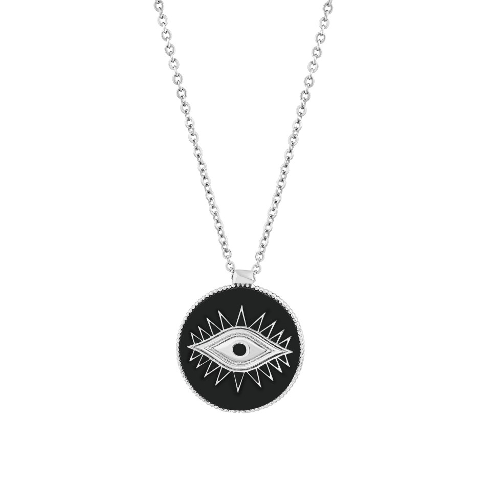 SİYAH MİNELİ GÖZ MADALYON KOLYE